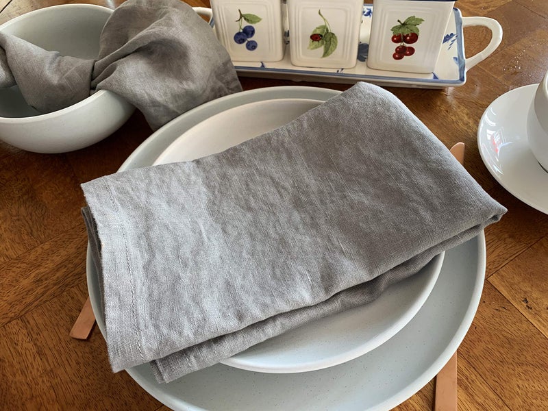 Eight Owls Linen Napkins -100% French Flax - Stonewashed Pure Linen Cloth Napkins - Size 18 Inch x 18 Inch - Set of 4 (Mid Gray) - Image 2